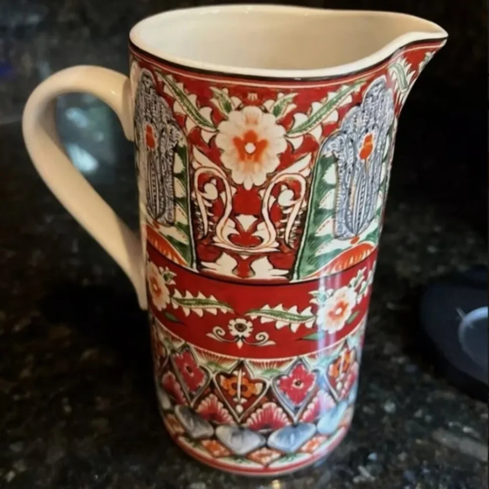 NEW 38oz Pottery Barn Mezze Pitcher RED Stoneware Wine Water Serving Retired